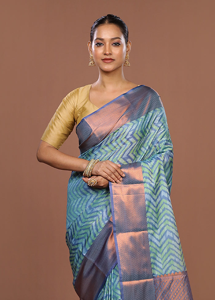 Blue Kanjivaram Silk Saree With Blouse Piece