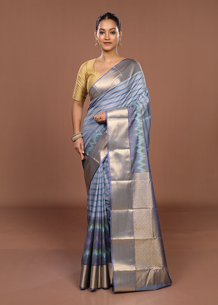 Blue Kanjivaram Silk Saree With Blouse Piece