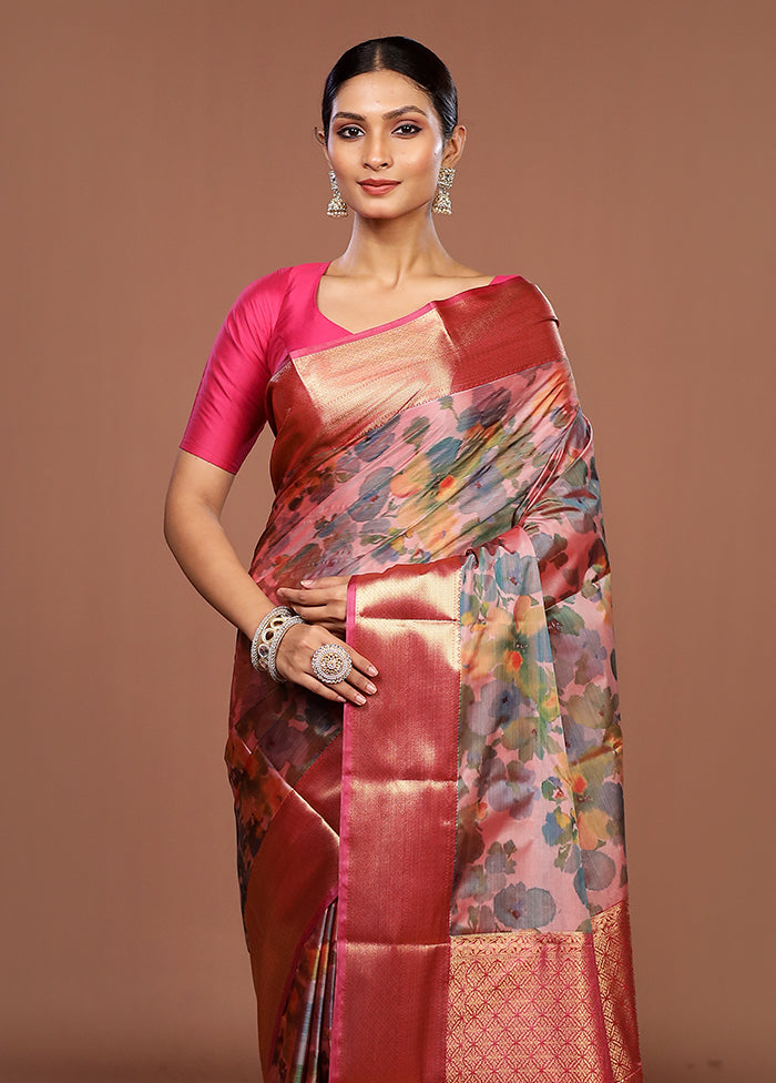 Pink Kanjivaram Silk Saree With Blouse Piece