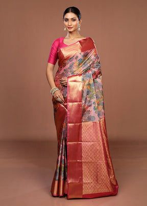 Pink Kanjivaram Silk Saree With Blouse Piece