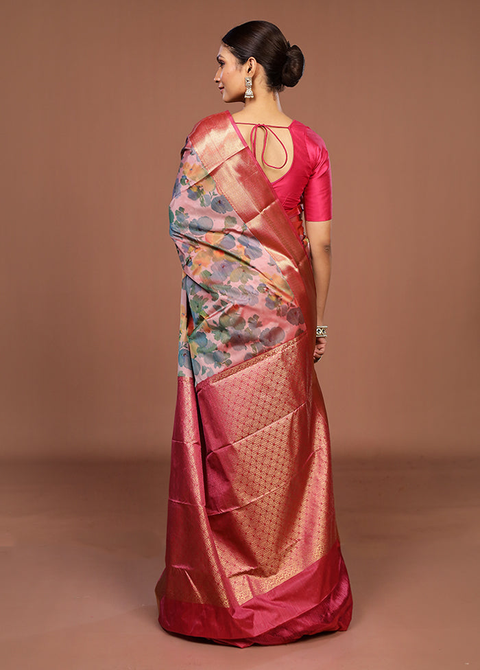 Pink Kanjivaram Silk Saree With Blouse Piece