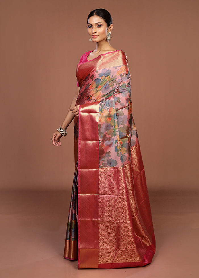Pink Kanjivaram Silk Saree With Blouse Piece
