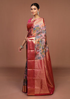Pink Kanjivaram Silk Saree With Blouse Piece