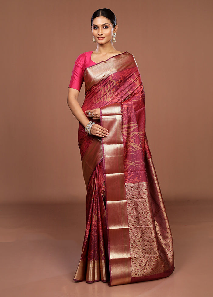 Purple Kanjivaram Silk Saree With Blouse Piece