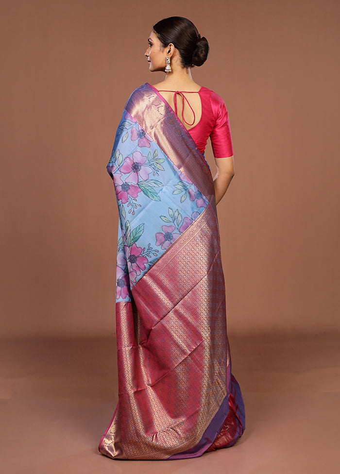 Blue Kanjivaram Silk Saree With Blouse Piece