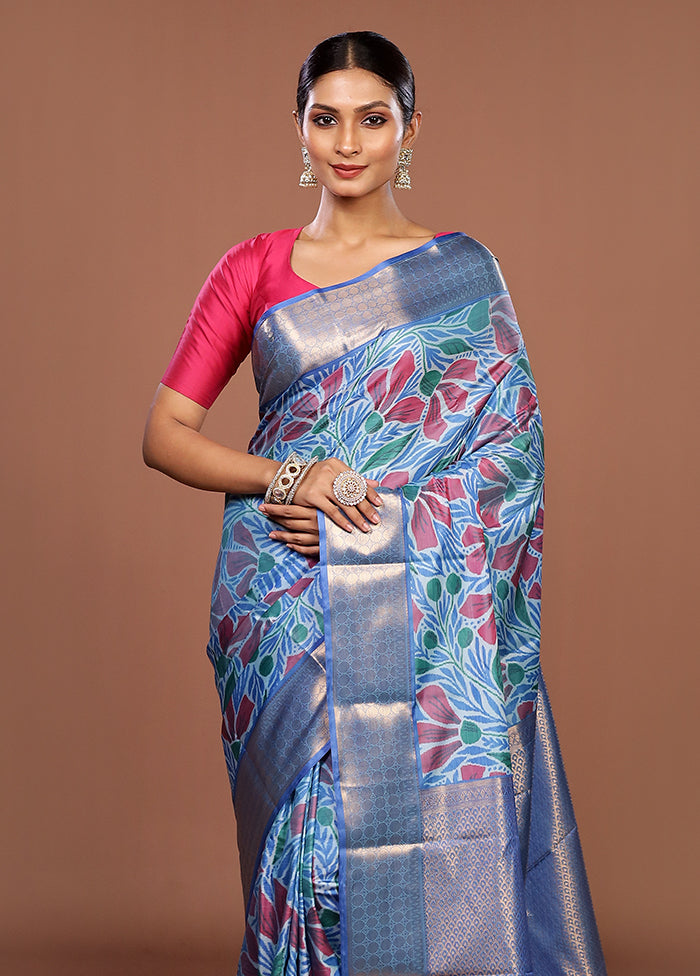 Blue Kanjivaram Silk Saree With Blouse Piece