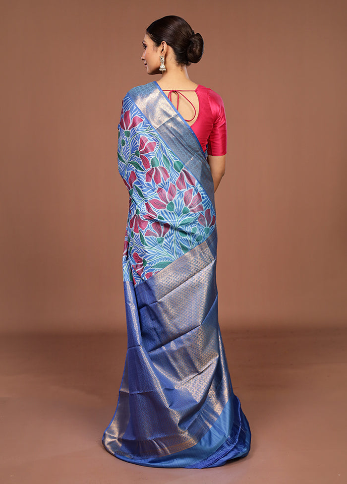 Blue Kanjivaram Silk Saree With Blouse Piece