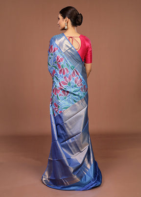 Blue Kanjivaram Silk Saree With Blouse Piece