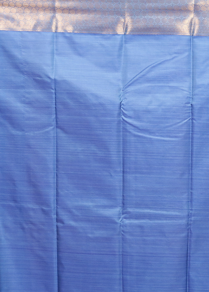 Blue Kanjivaram Silk Saree With Blouse Piece