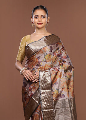 Cream Kanjivaram Silk Saree With Blouse Piece