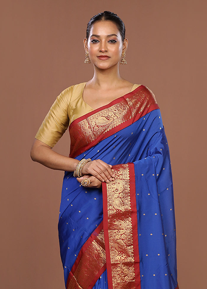 Blue Kanjivaram Silk Saree With Blouse Piece