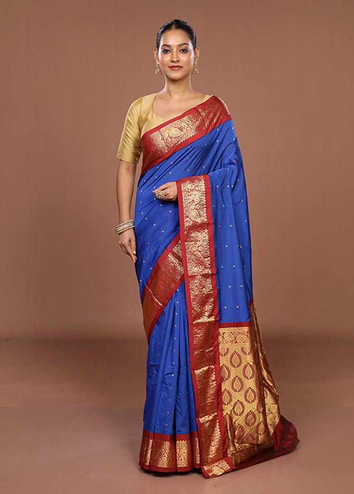 Blue Kanjivaram Silk Saree With Blouse Piece