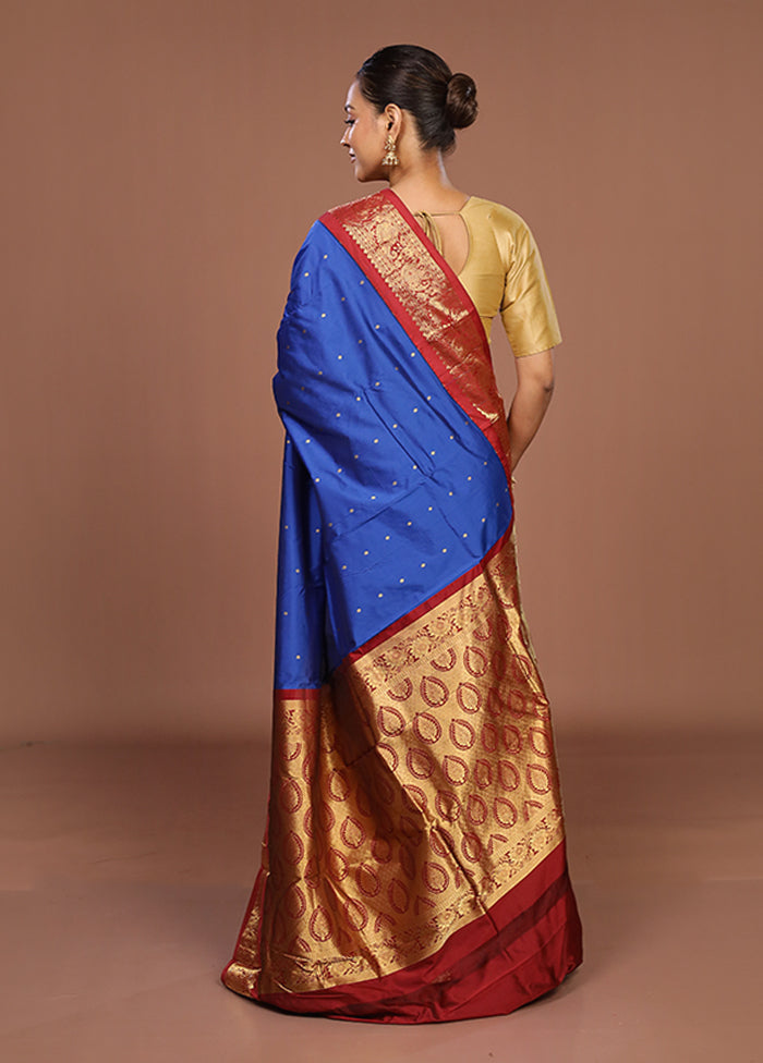 Blue Kanjivaram Silk Saree With Blouse Piece