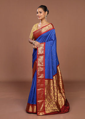 Blue Kanjivaram Silk Saree With Blouse Piece