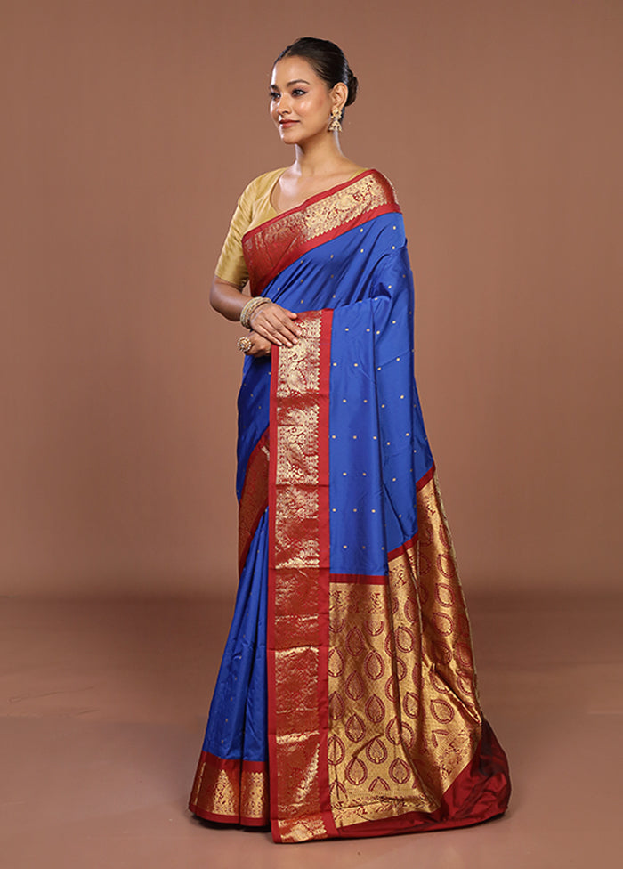 Blue Kanjivaram Silk Saree With Blouse Piece