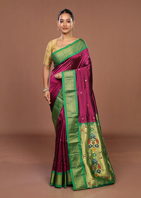 Purple Handloom Kanjivaram Pure Silk Saree With Blouse Piece