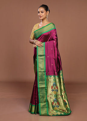 Purple Handloom Kanjivaram Pure Silk Saree With Blouse Piece