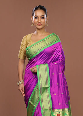 Purple Handloom Kanchipuram Pure Silk Saree With Blouse Piece
