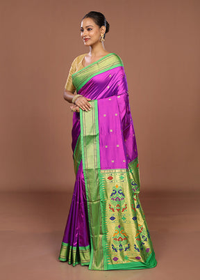 Purple Handloom Kanchipuram Pure Silk Saree With Blouse Piece