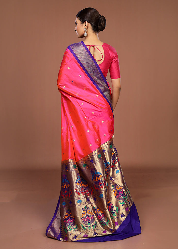 Pink Handloom Kanchipuram Pure Silk Saree With Blouse Piece