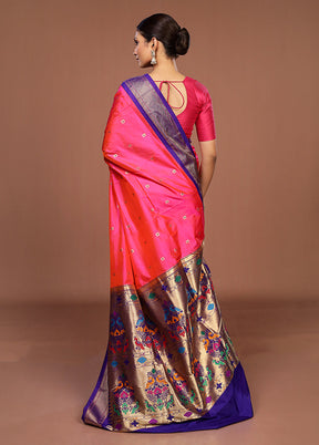 Pink Handloom Kanchipuram Pure Silk Saree With Blouse Piece