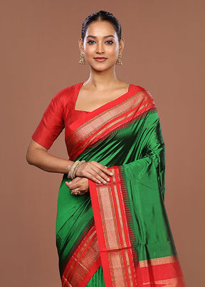 Green Handloom Kanjivaram Pure Silk Saree With Blouse Piece