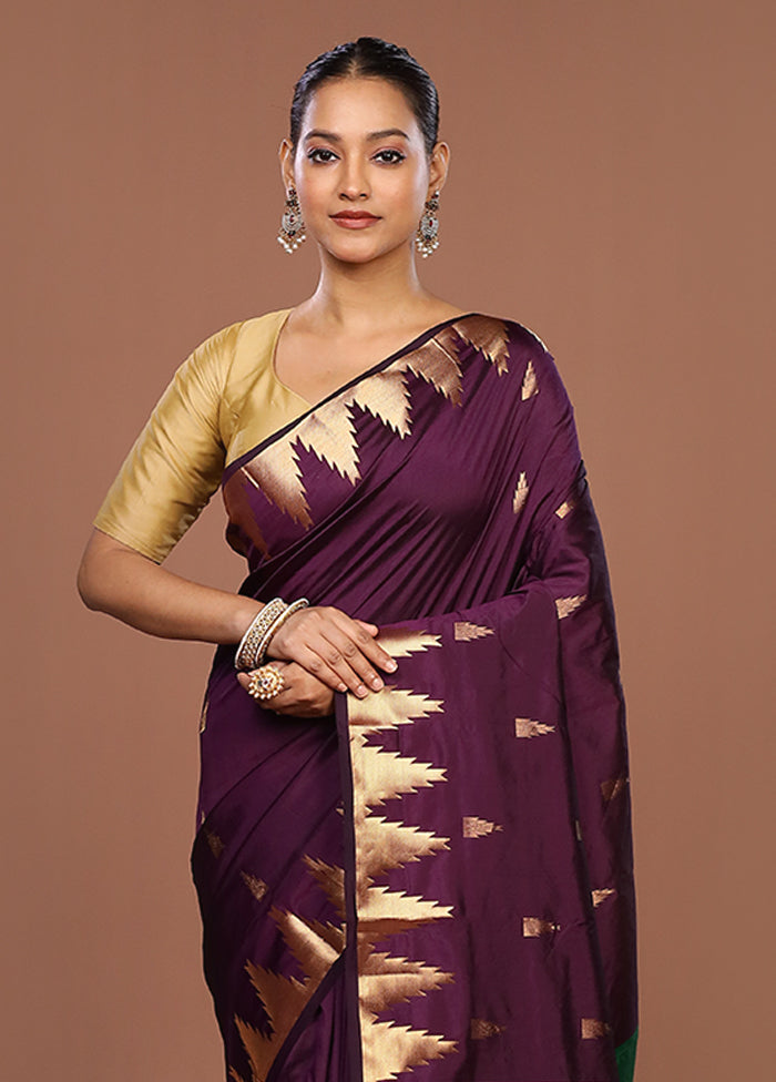 Purple Kanjivaram Silk Saree With Blouse Piece