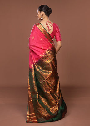 Pink Kanjivaram Silk Saree With Blouse Piece