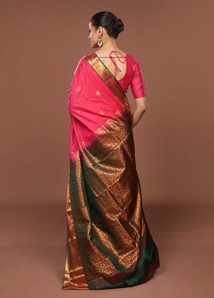 Pink Kanjivaram Silk Saree With Blouse Piece