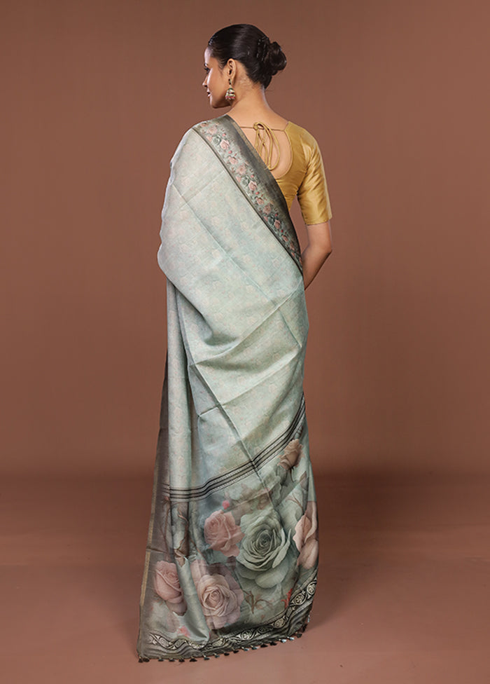 Green Tussar Silk Saree With Blouse Piece