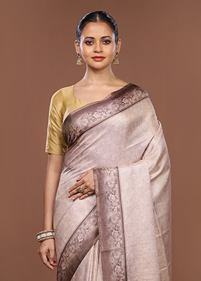 Pink Tussar Silk Saree With Blouse Piece