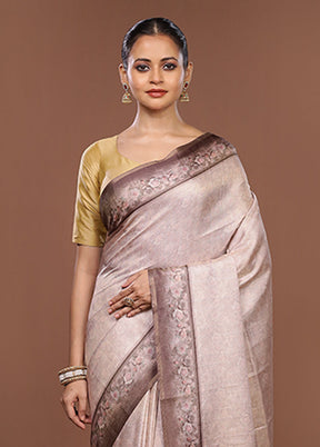 Pink Tussar Silk Saree With Blouse Piece