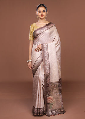 Pink Tussar Silk Saree With Blouse Piece