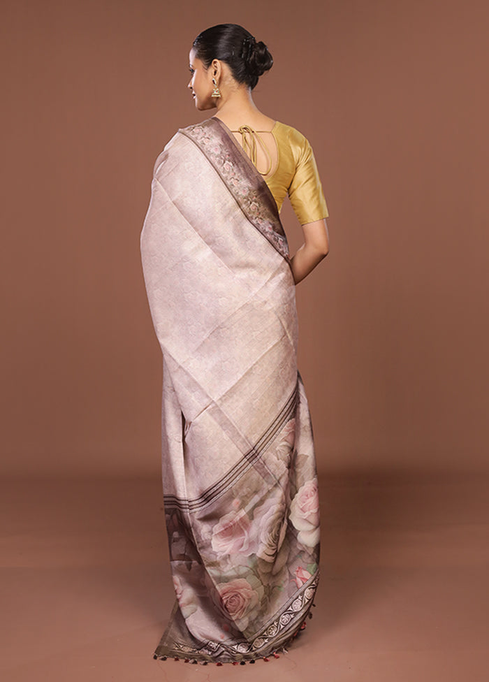 Pink Tussar Silk Saree With Blouse Piece