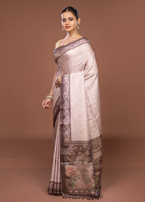 Pink Tussar Silk Saree With Blouse Piece