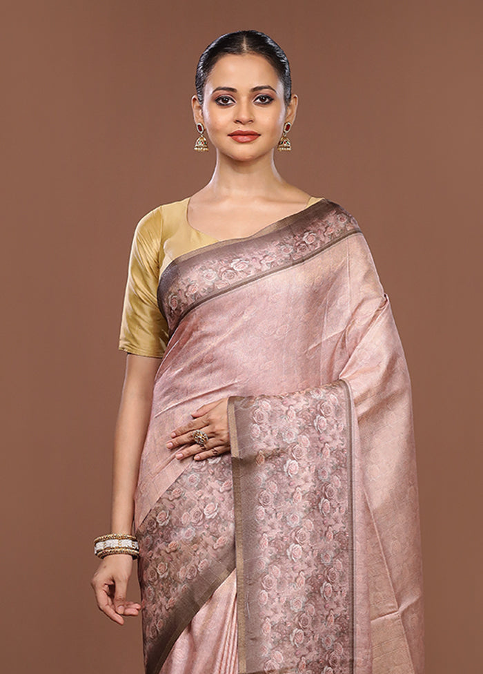 Pink Tussar Silk Saree With Blouse Piece