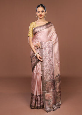 Pink Tussar Silk Saree With Blouse Piece