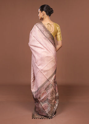 Pink Tussar Silk Saree With Blouse Piece
