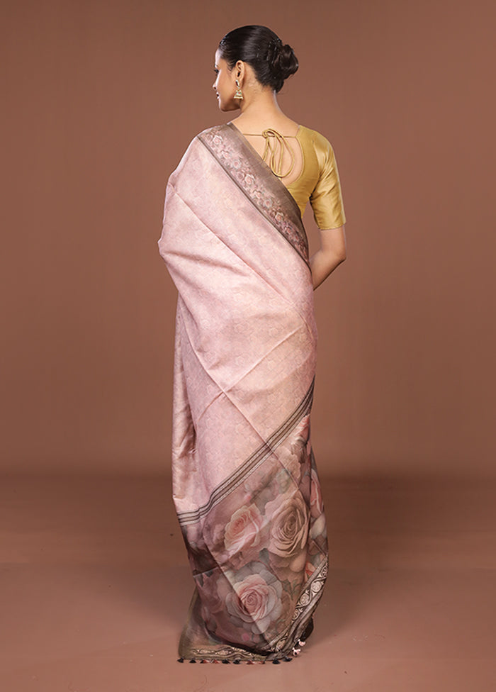 Pink Tussar Silk Saree With Blouse Piece