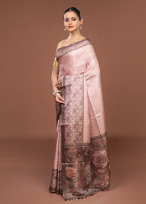 Pink Tussar Silk Saree With Blouse Piece