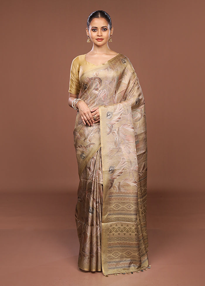 Yellow Tussar Silk Saree With Blouse Piece