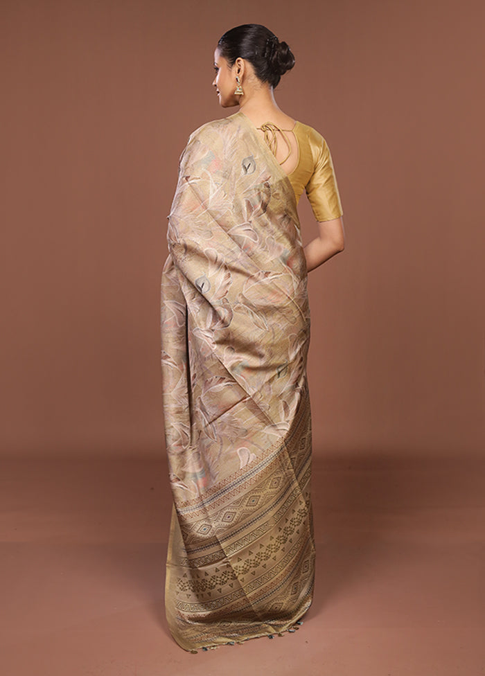 Yellow Tussar Silk Saree With Blouse Piece