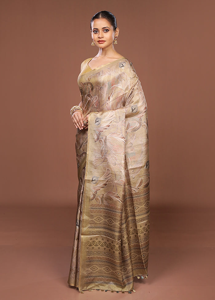 Yellow Tussar Silk Saree With Blouse Piece