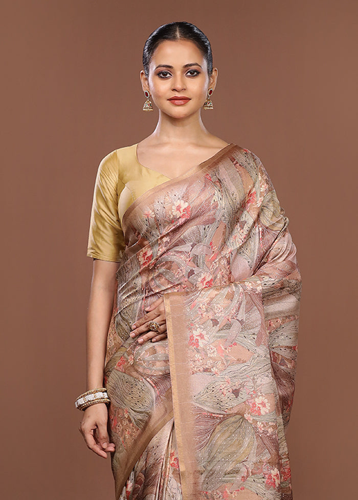 Cream Tussar Silk Saree With Blouse Piece