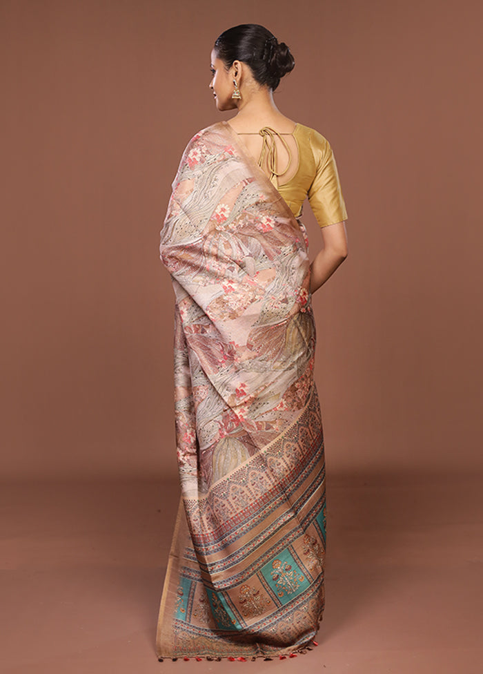 Cream Tussar Silk Saree With Blouse Piece
