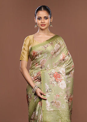 Green Tussar Silk Saree With Blouse Piece