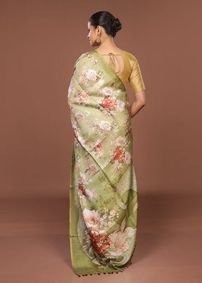 Green Tussar Silk Saree With Blouse Piece
