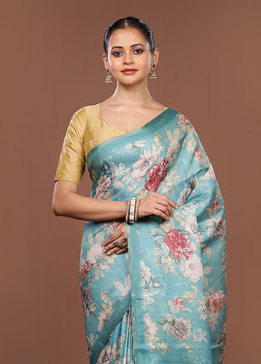 Blue Tussar Silk Saree With Blouse Piece