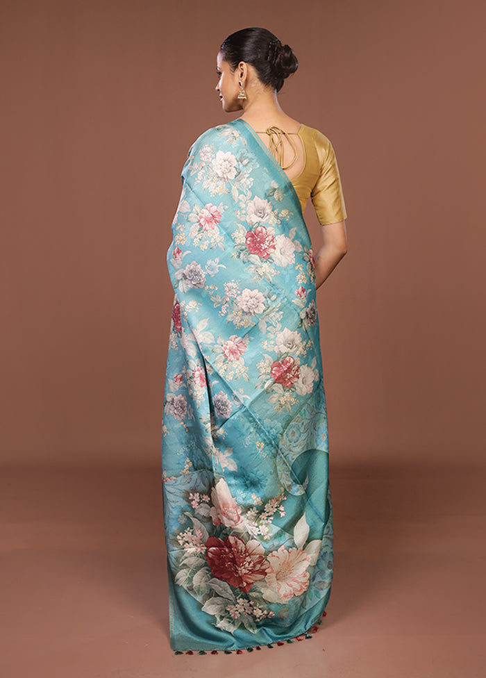 Blue Tussar Silk Saree With Blouse Piece