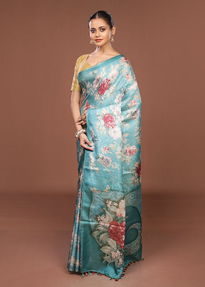 Blue Tussar Silk Saree With Blouse Piece